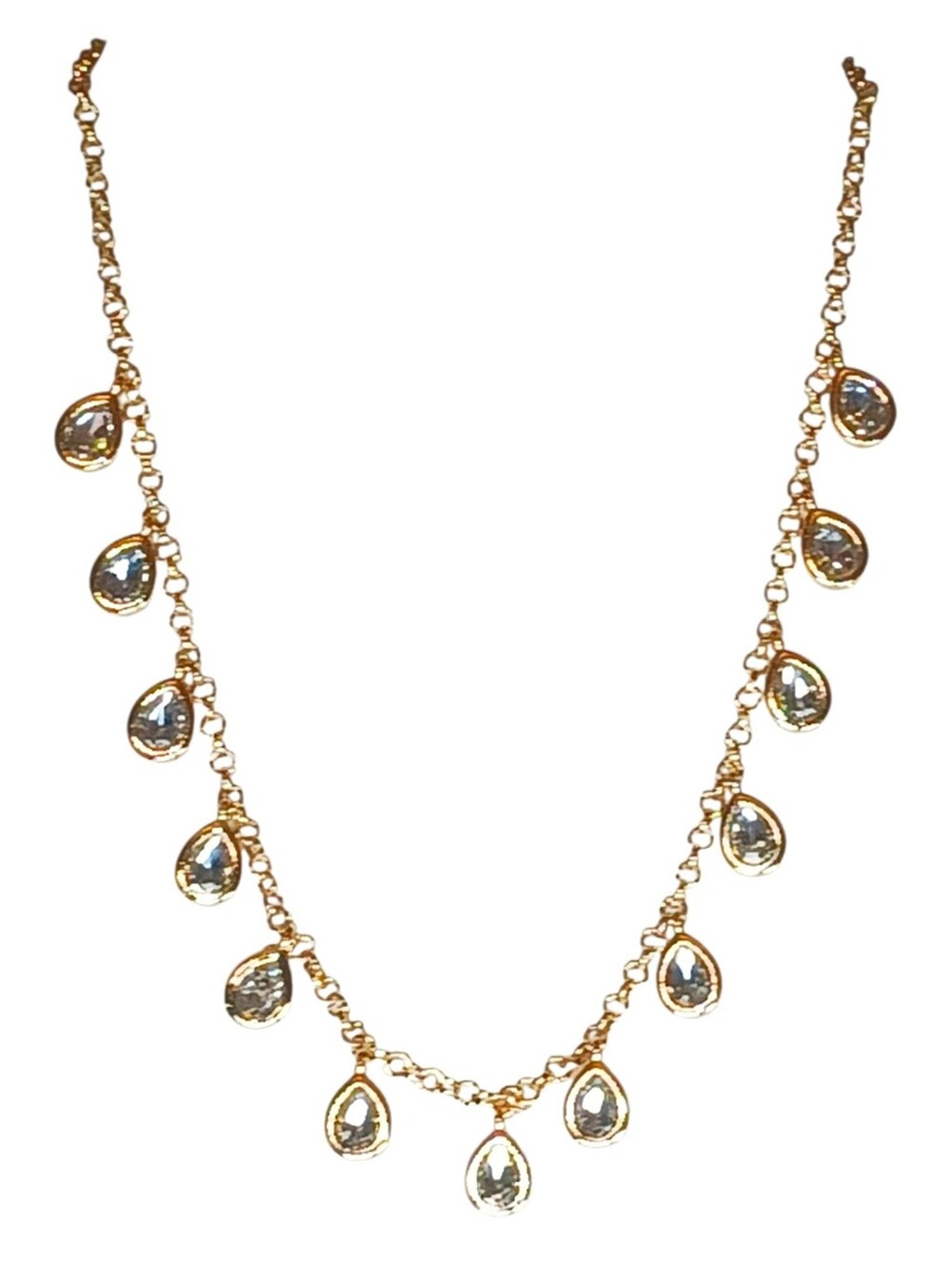 Elegant Gold Teardrop Dangle Cascade Necklace Victorian Revival Clean Girl Glam